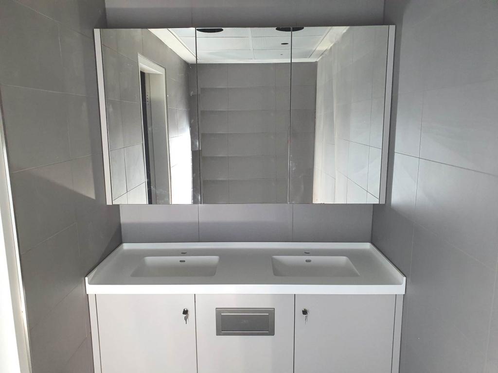 Waschtischanlage mit Spiegelschrank inkl. Papier- und Seifenspender nach Maß