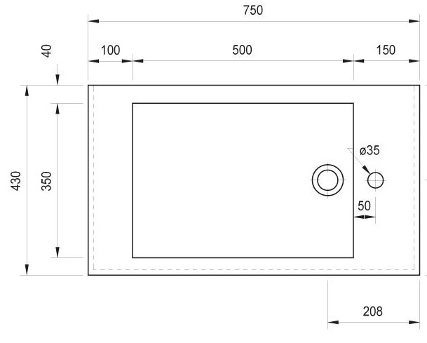 Masse für schmalen Waschtisch in Farbe Weiss