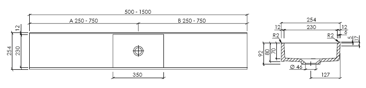 schmales Waschbecken Modell Cuardra